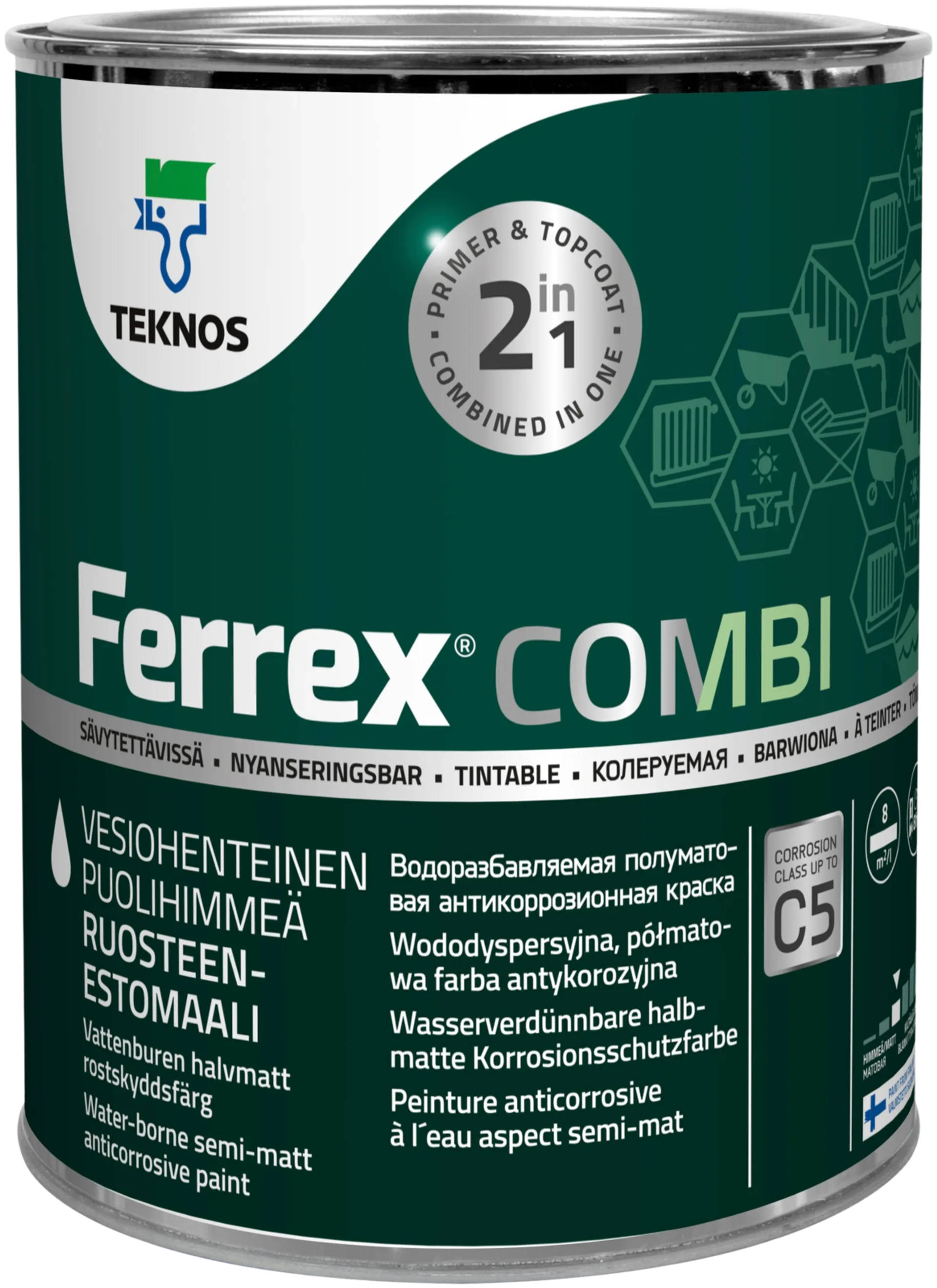 Teknos Ferrex Combi ruosteenestomaali 1l harmaa