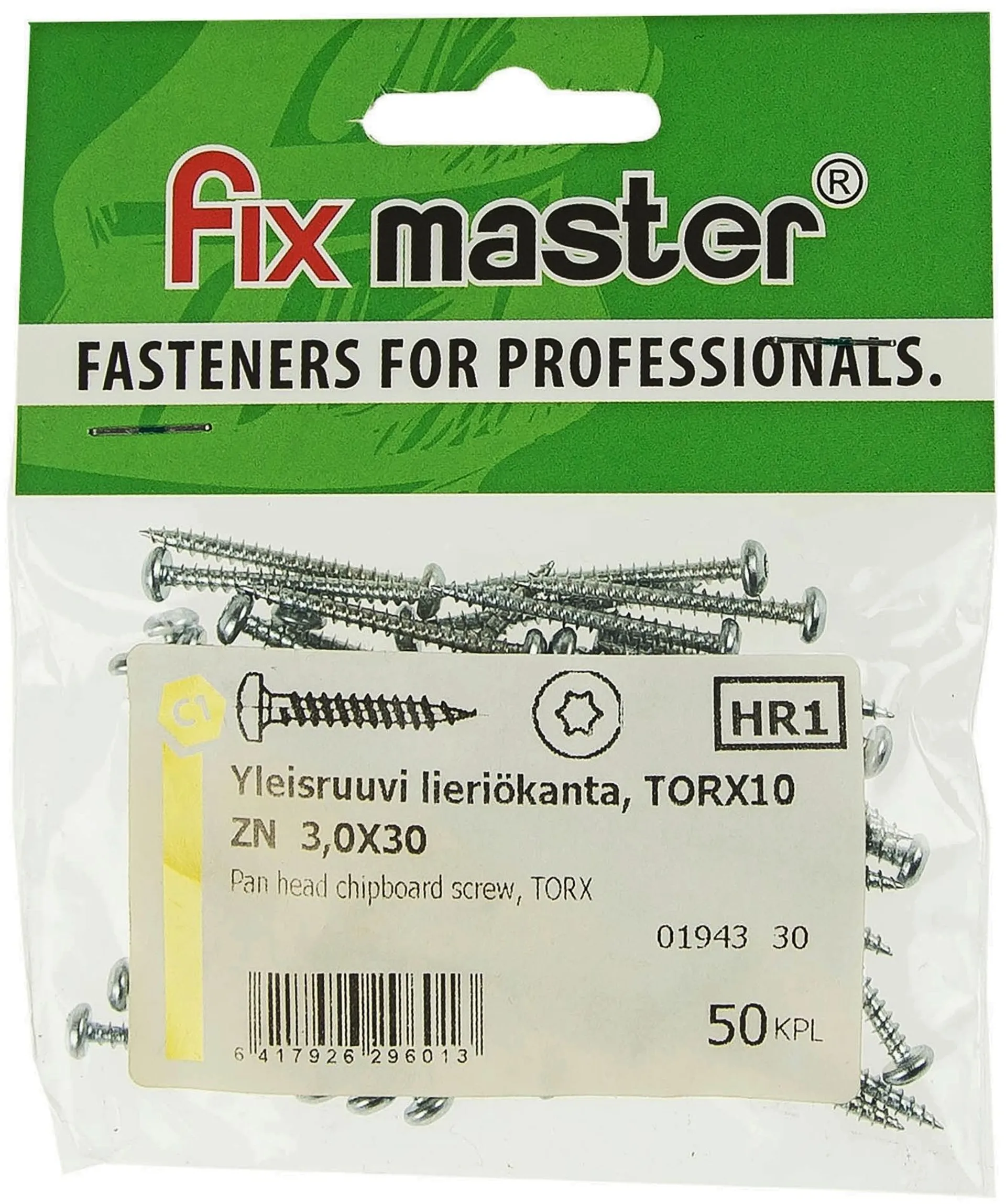 Fix Master yleisruuvi kk 3,0X30 torx15 sinkitty 50kpl