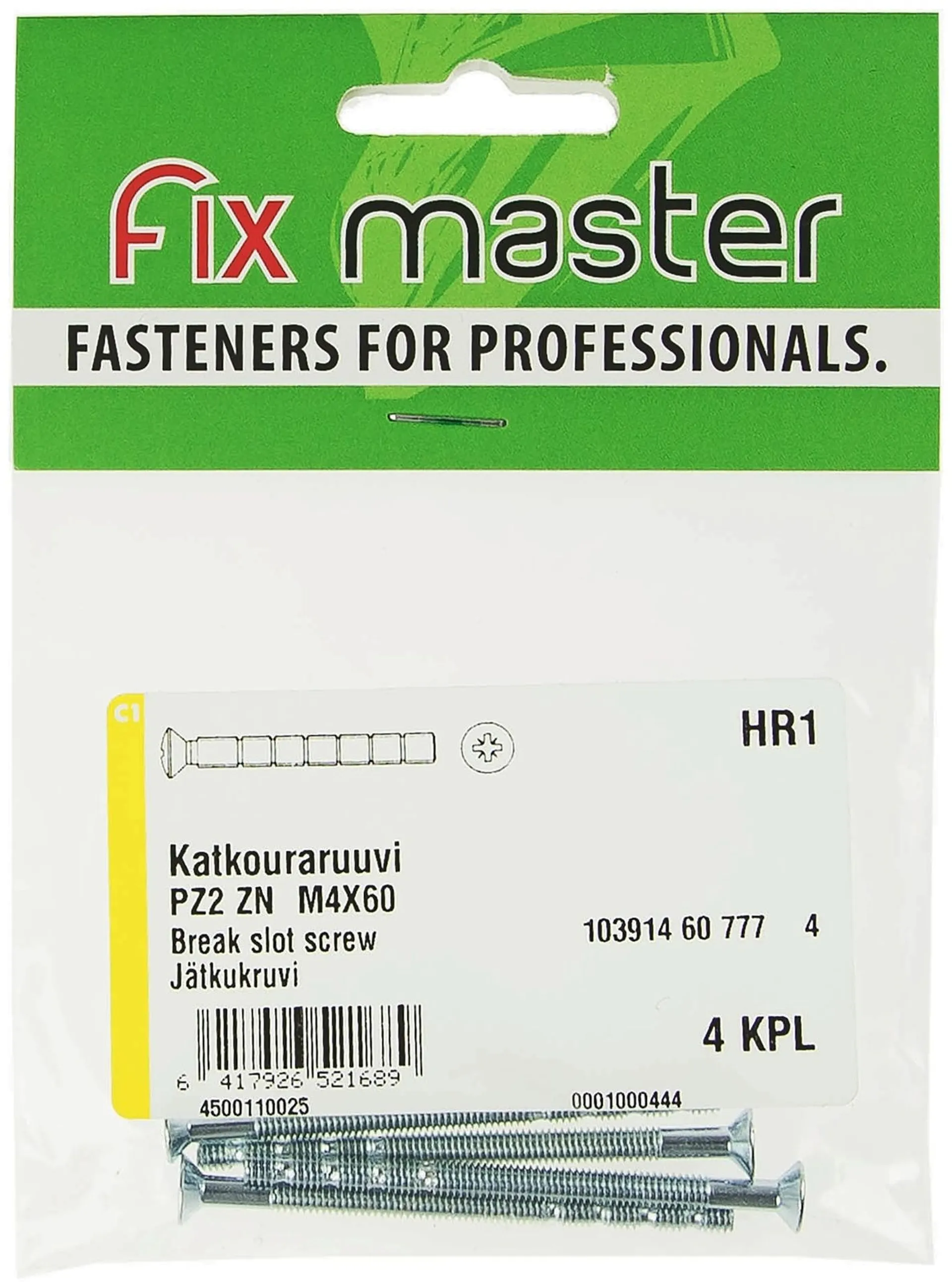 Fix Master katkouraruuvi PZ2 M4X60 sinkitty 4kpl