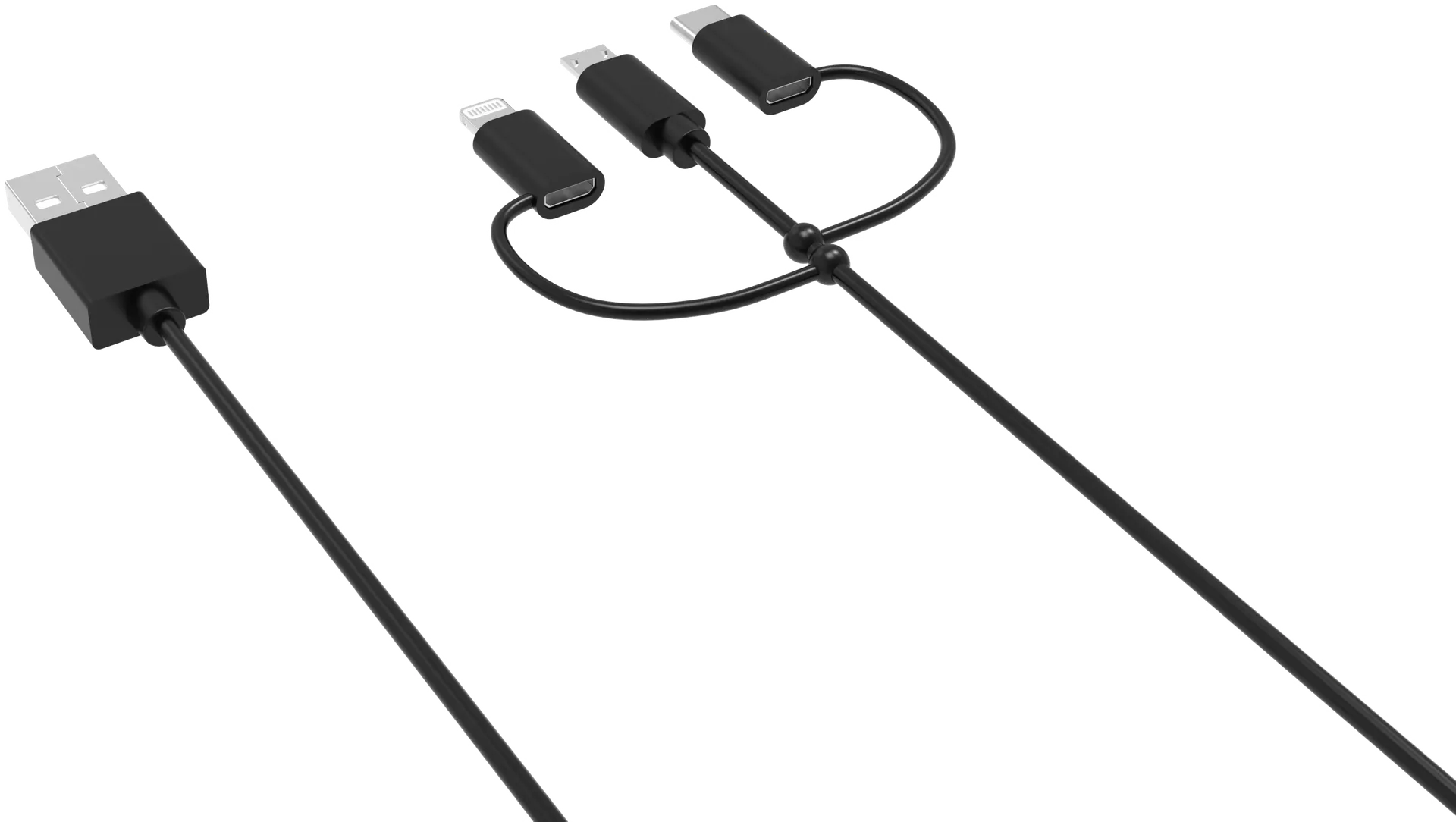 Wave 3-in-1 Latauskaapeli, USB Type-C / MicroUSB / Apple Lightning® (MFI), 1,5m, Musta - 4