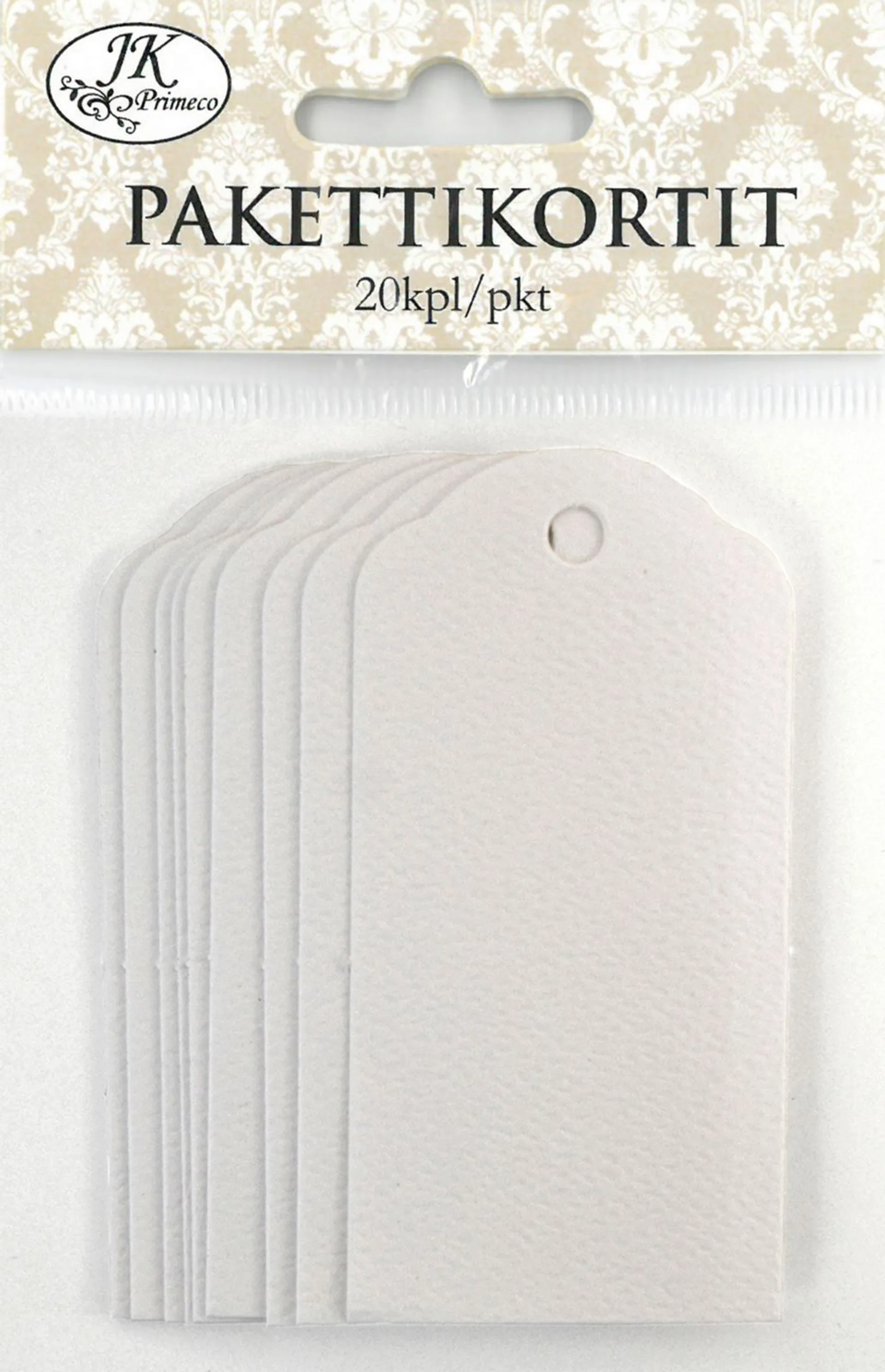 J.K. Primeco pakettikortti valkoinen 4x8cm 20kpl/pkt