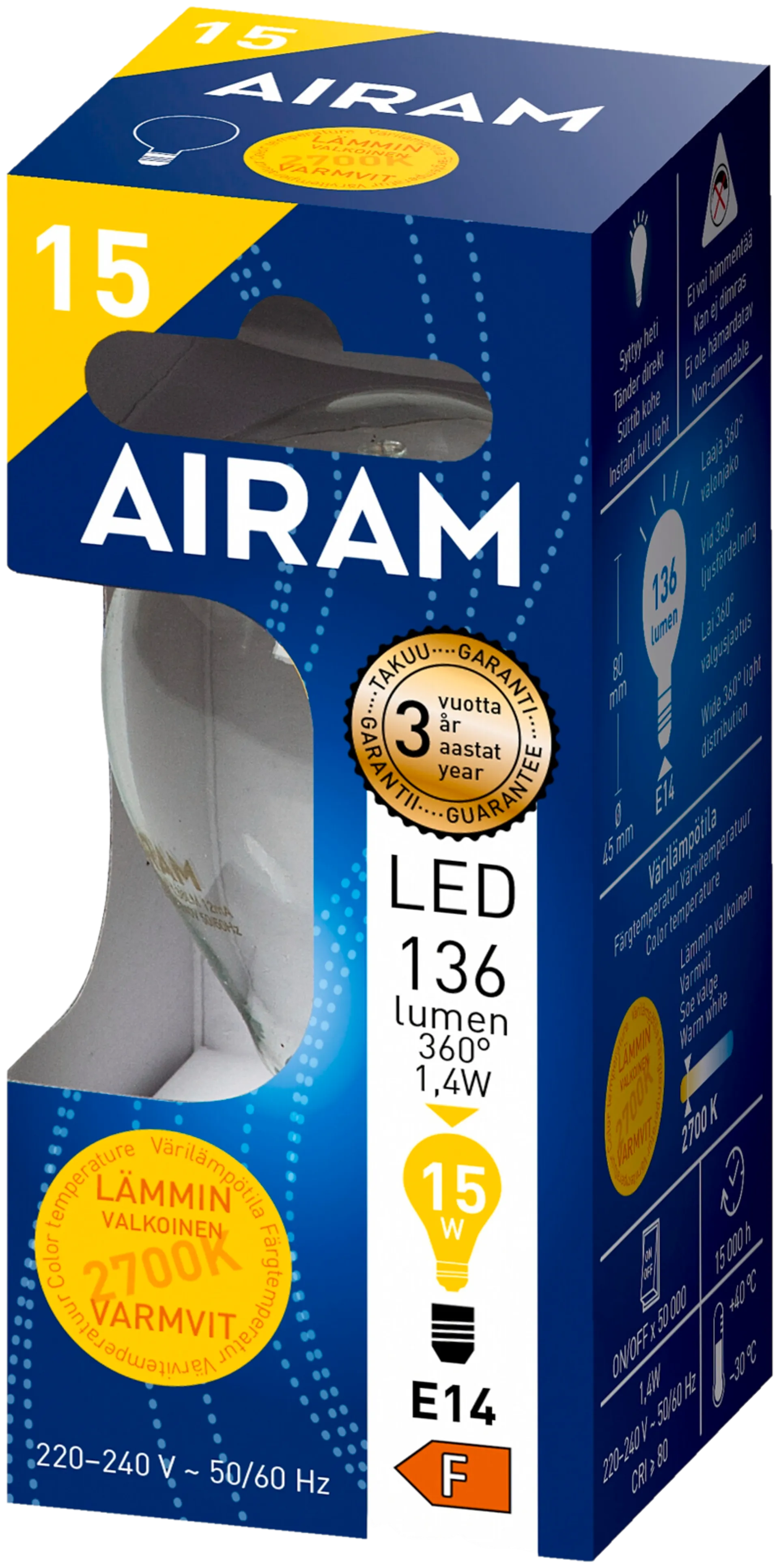 Airam LED mainos 1,4W E14 136LM kirkas  filamentti - 2