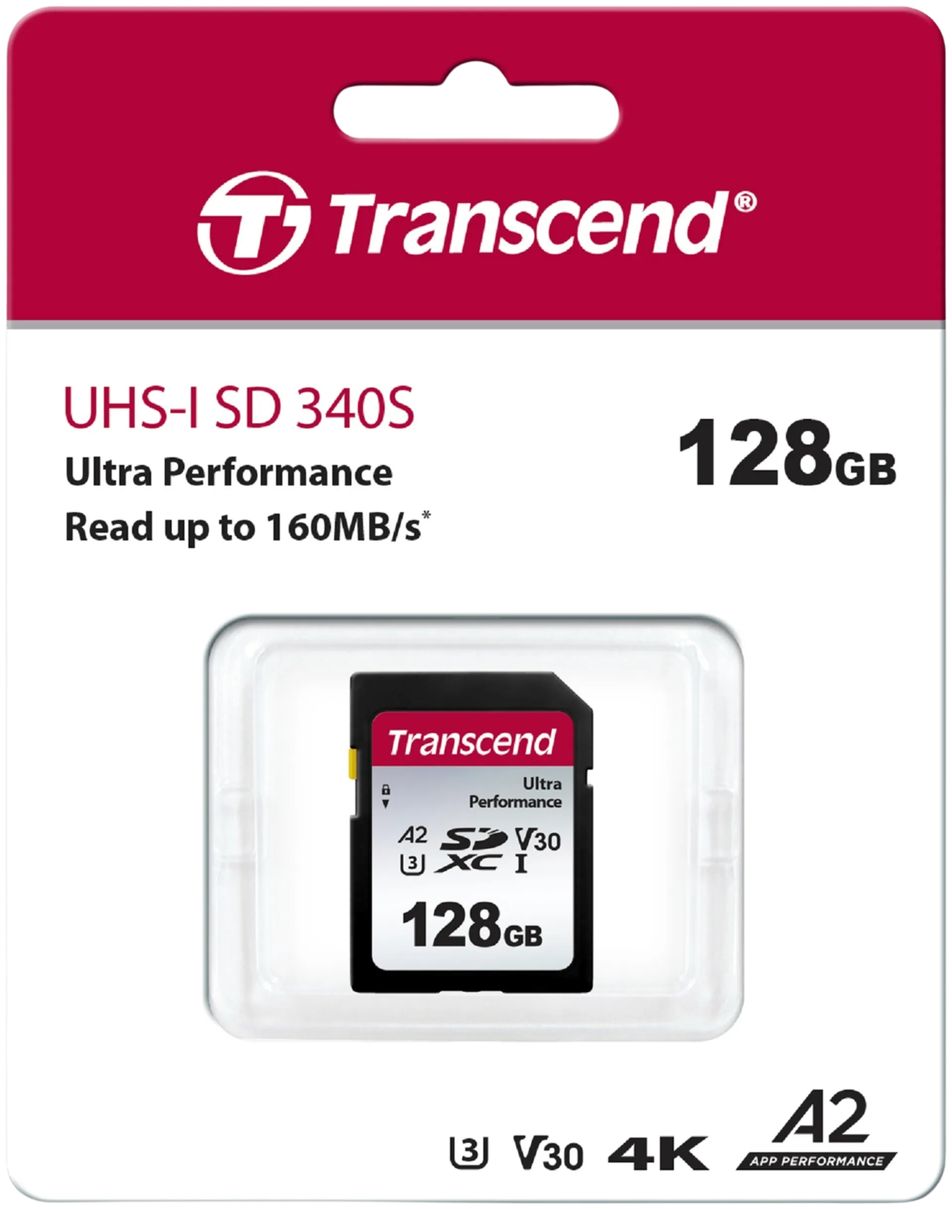 Transcend 340S 128GB U3 SDXC muistikortti (R160 W90 MB/s) - 2