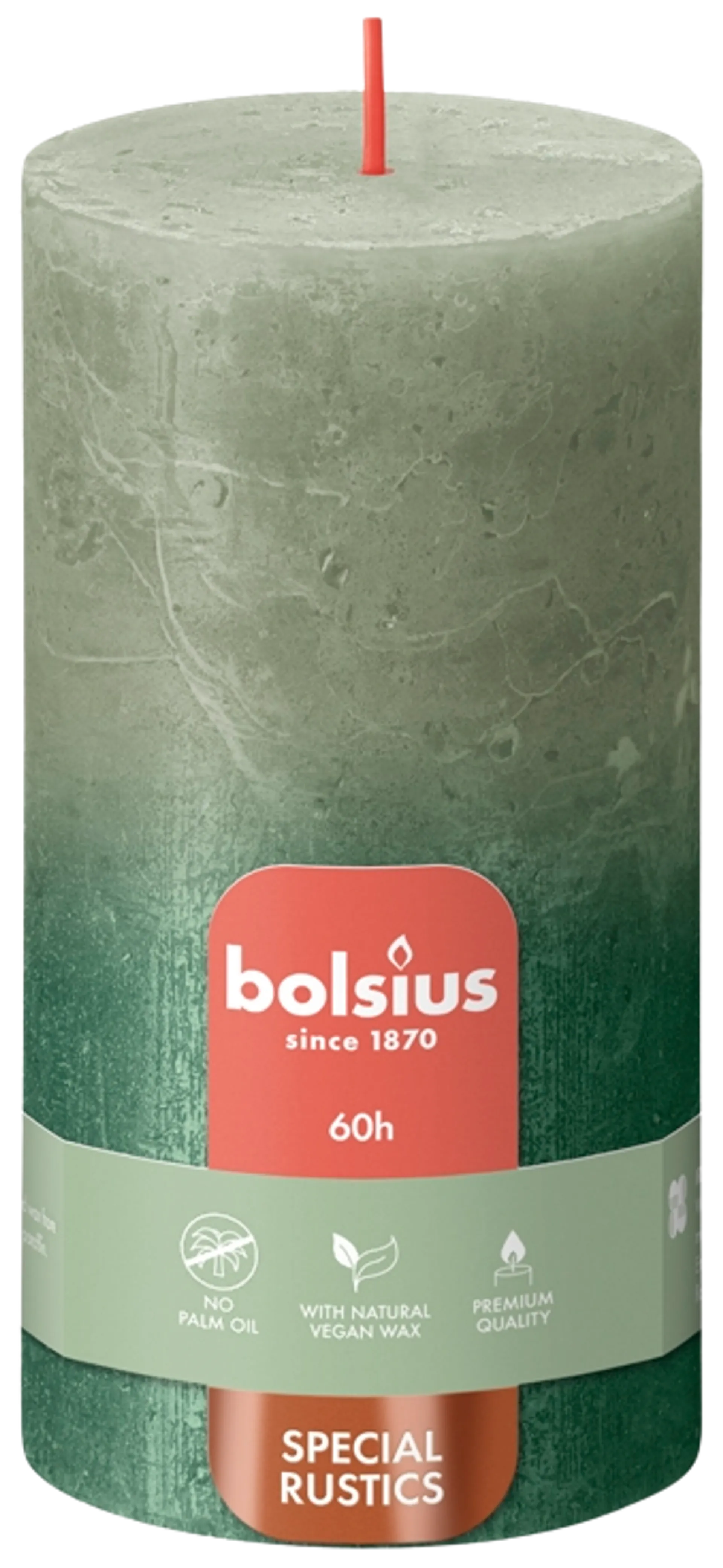 Bolsius RUSTIIKKI PK 130/68 Sunset Tuore oliivi+Metallinen vihreä