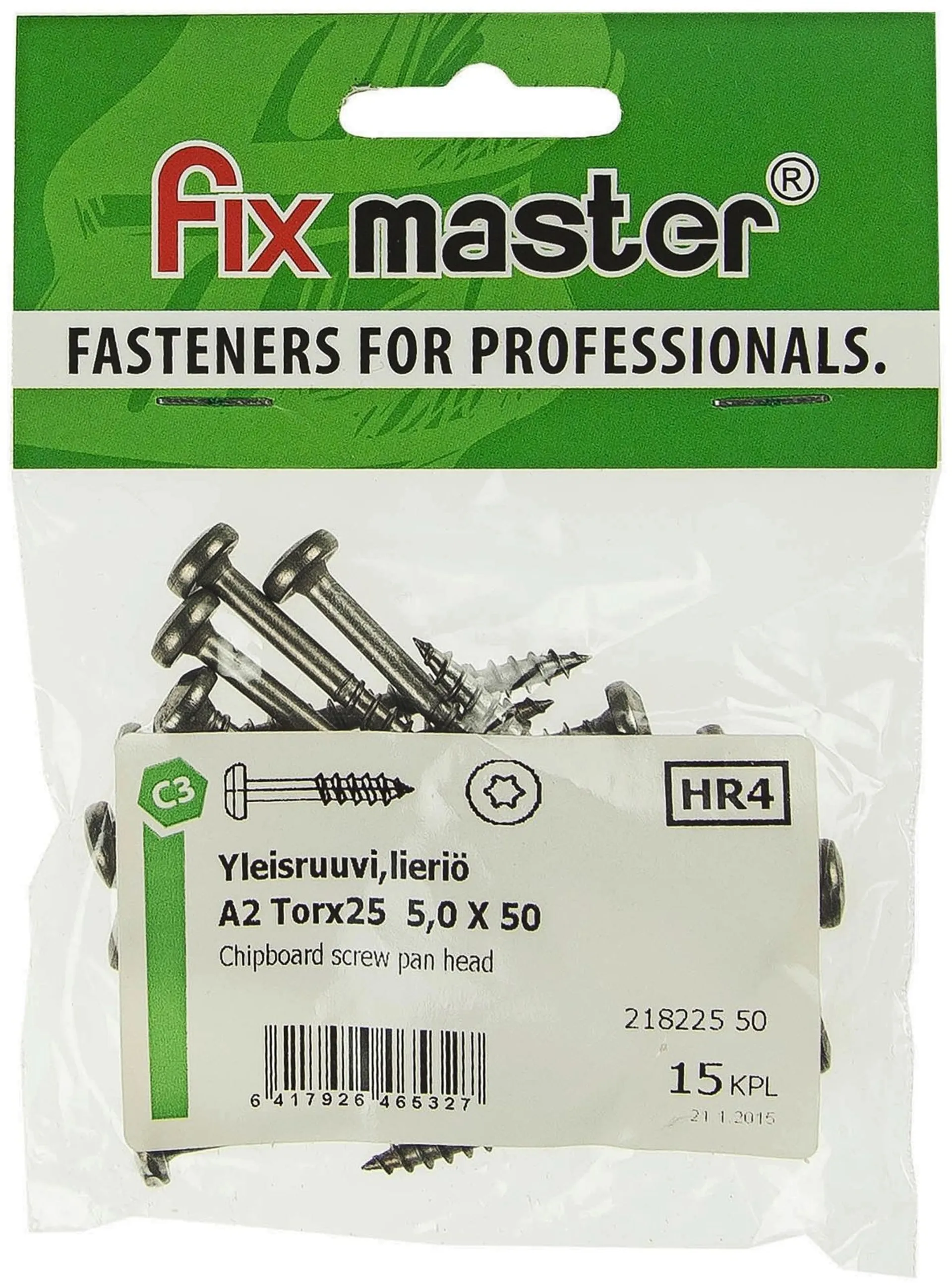 Fix Master yleisruuvi lieriö A2 torx25 osakierre 5,0X50 15 kpl