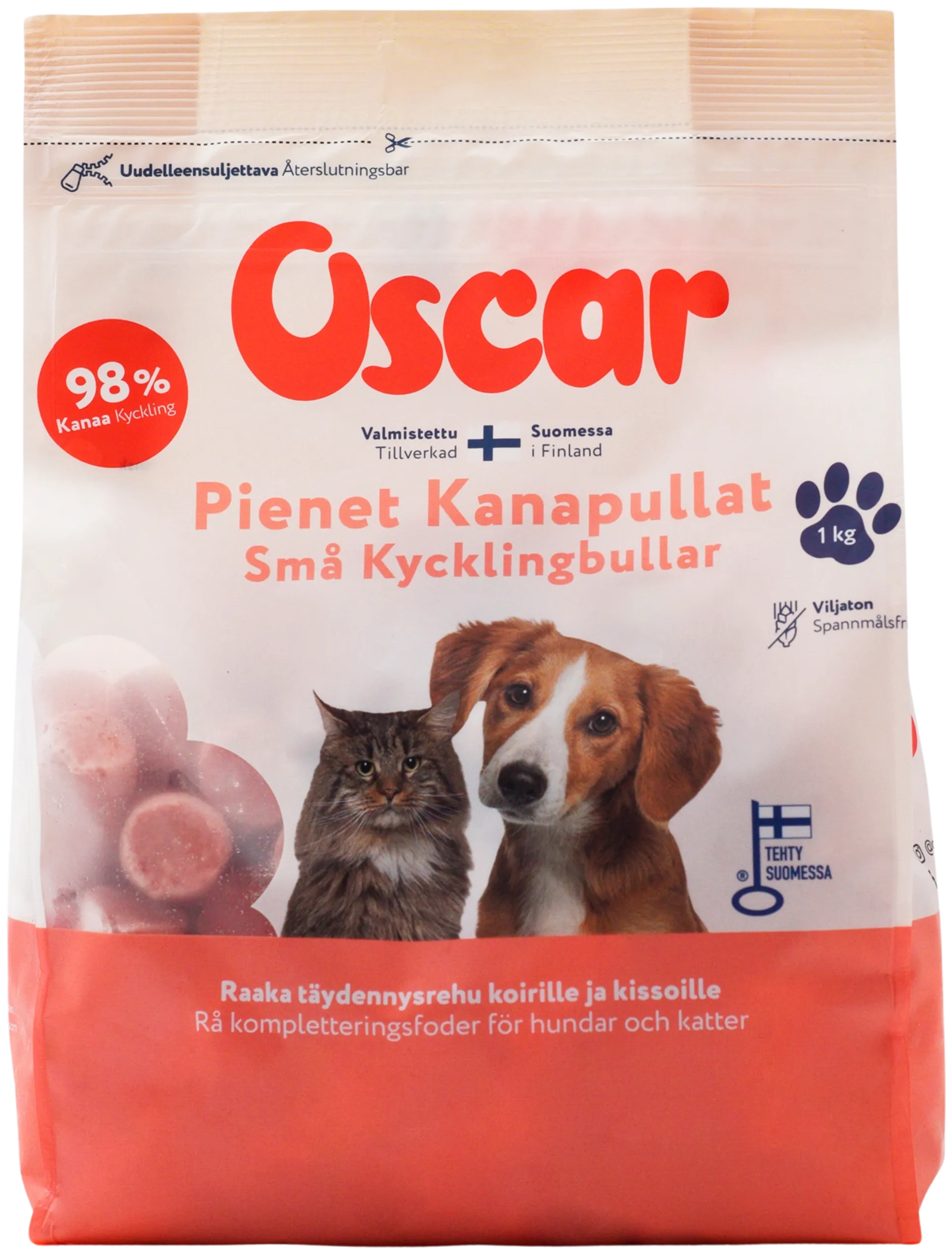 Oscar Pienet kanapullat 1 kg raaka täydennysrehu koirille ja kissoille