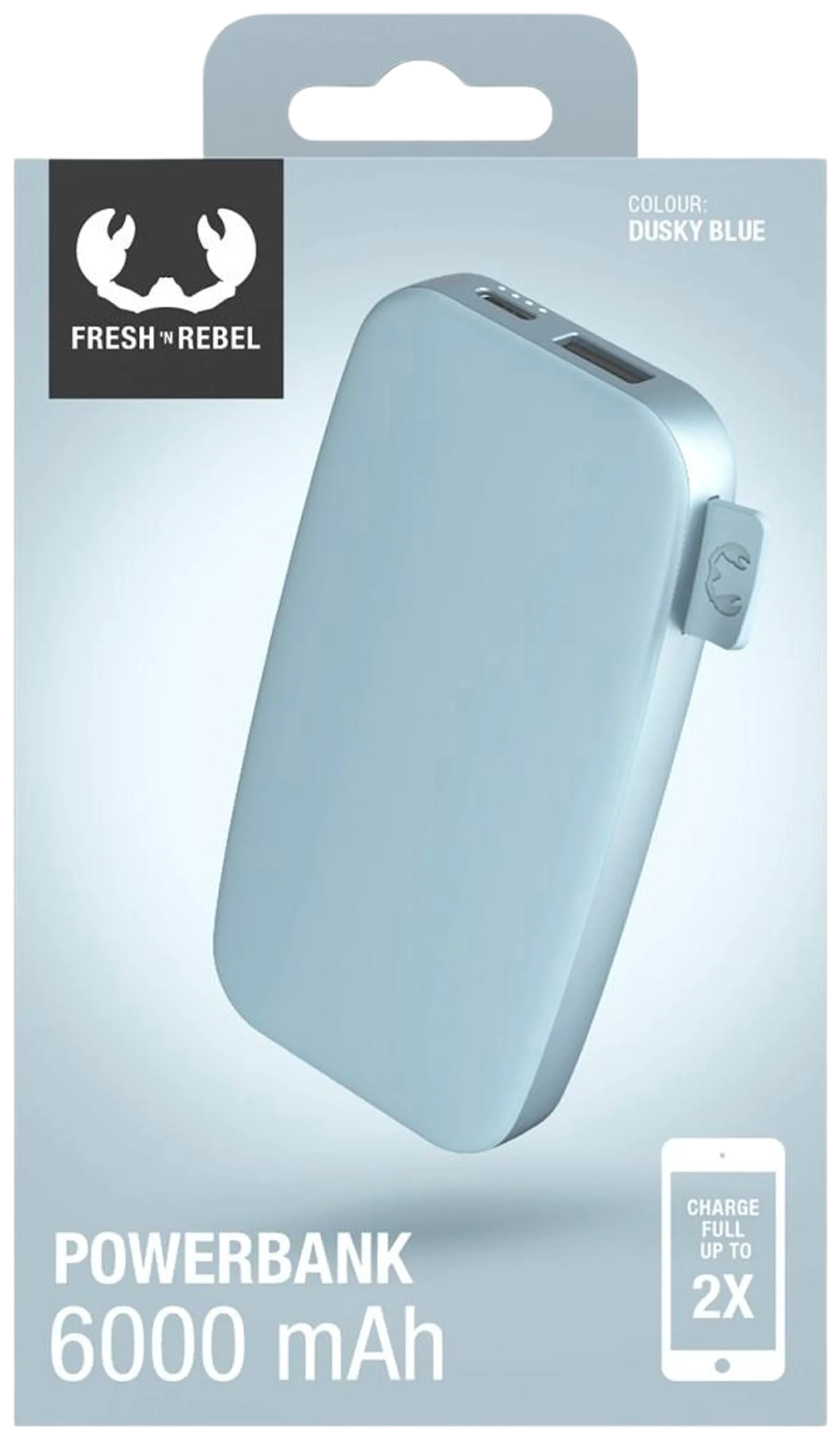 Fresh 'n Rebel Varavirtalähde 6000 mAh USB-C -liitännällä, Fast Charging, Dusky Blue - 6