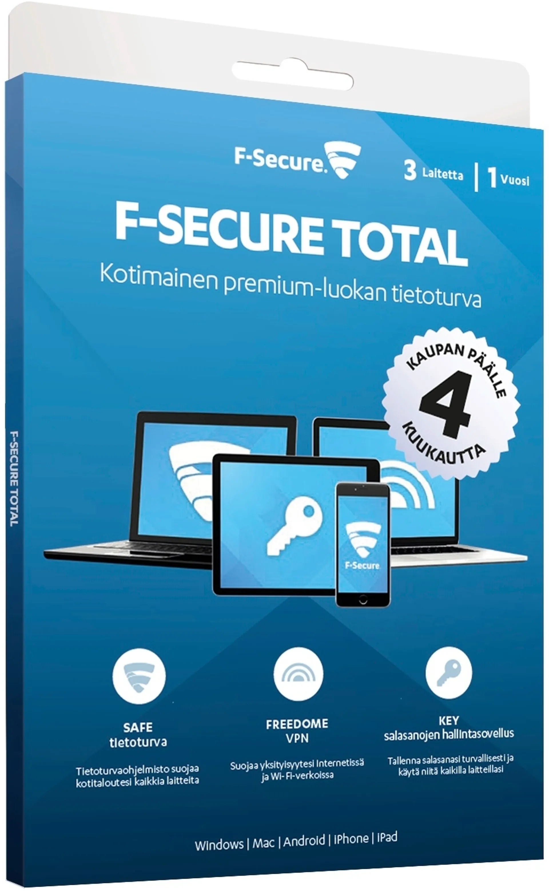 F-Secure TOTAL 1 vuosi 3 laitetta + 4kk