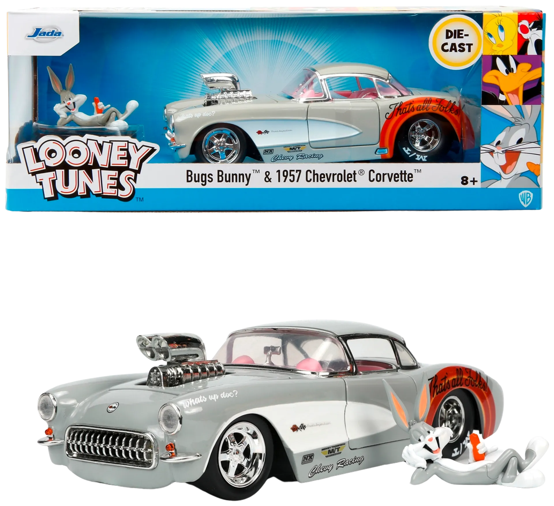 Jada Looney Tunes Väiski Vemmelsääri ja 1957 Chevrolet Corvette, 19 cm, 1:24, die-cast - 1