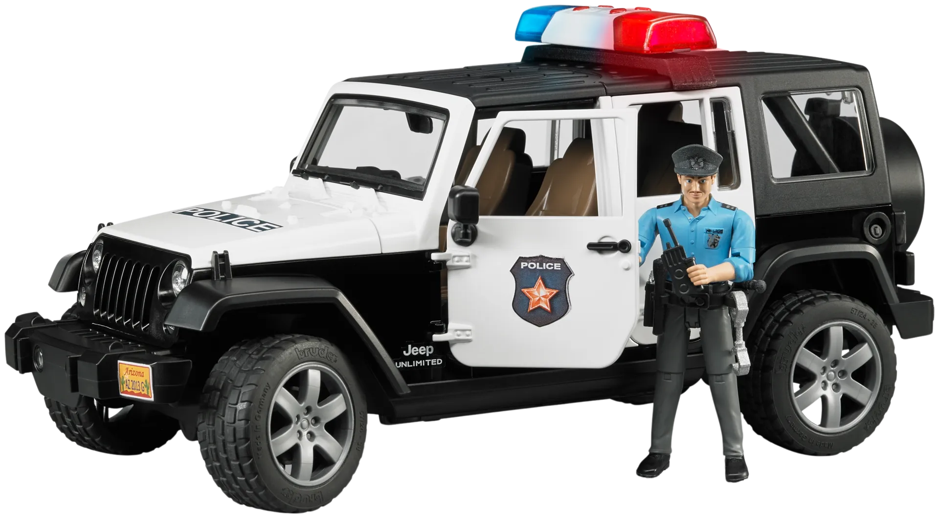 Bruder Jeep Wrangler Rubicon poliisiauto poliisifiguurilla