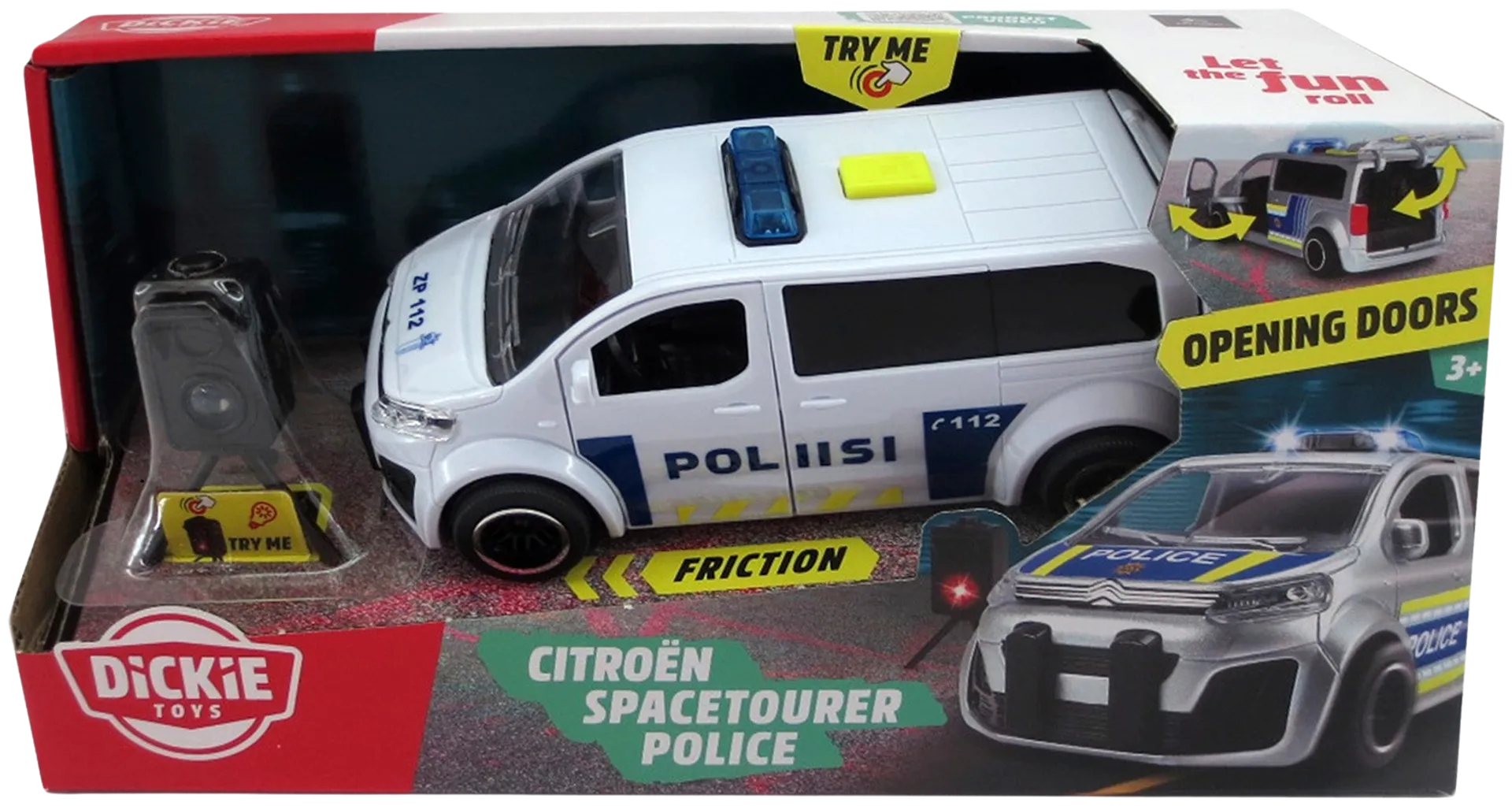 Dickie Toys Citroën Space Tourer poliisiauto ja tutka, 15 cm, 1:32