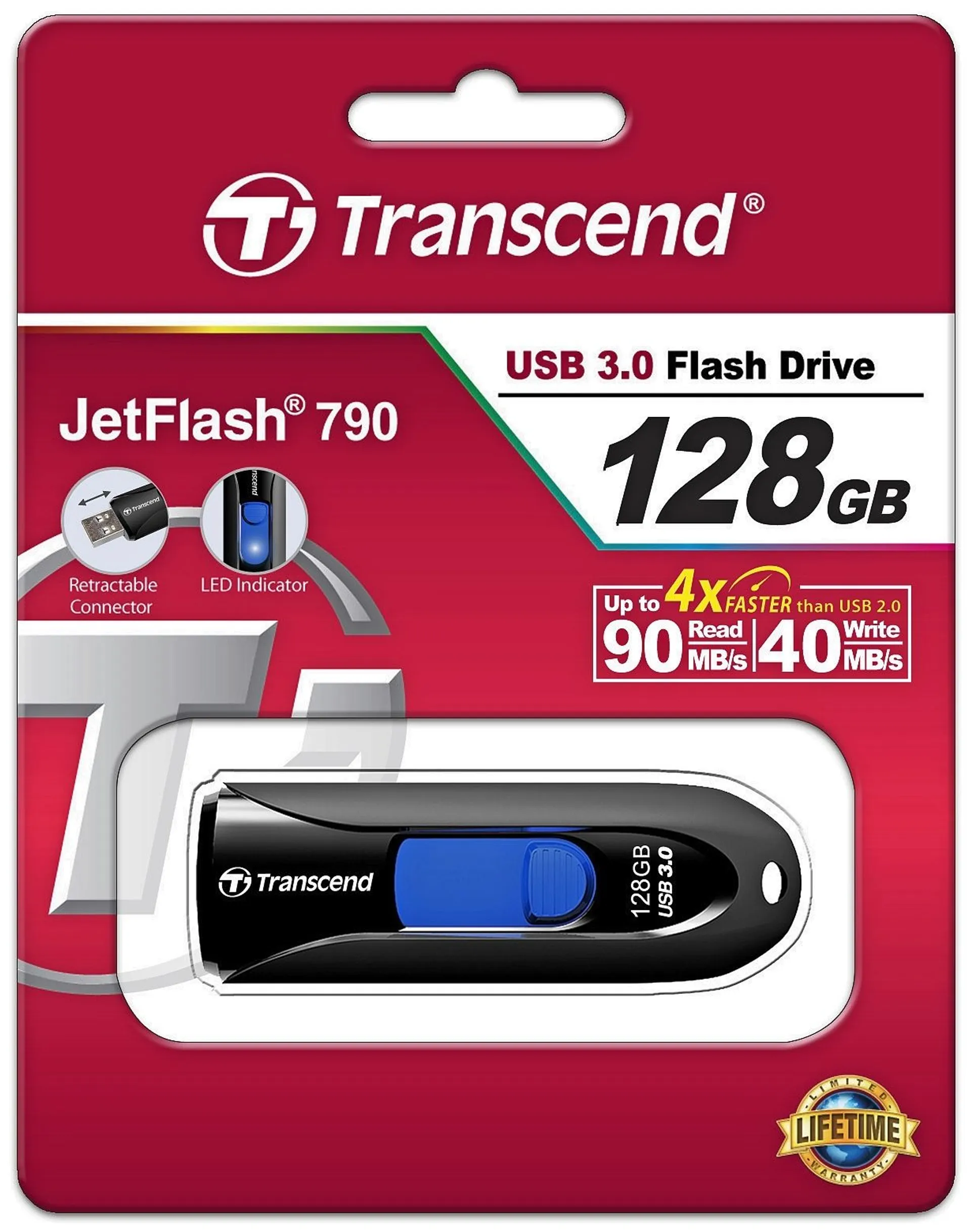 Transcend JetFlash 128GB USB3.0 muistitikku musta - 1