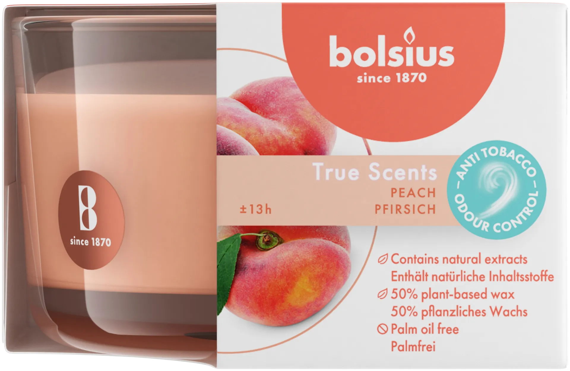 Bolsius true scents tuoksukynttilä glass 50/80 peach - 1