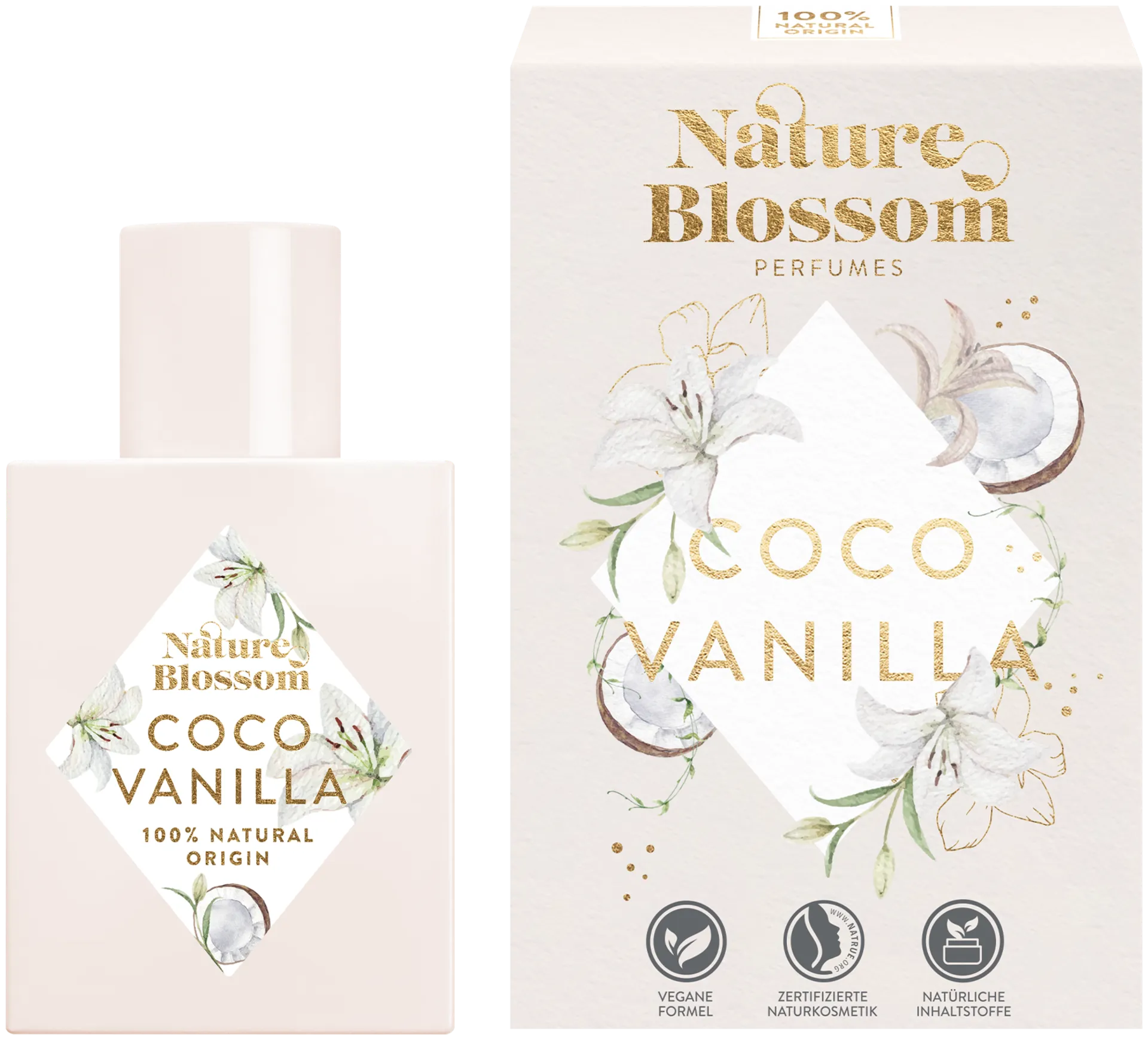 Nature Blossom Coco Vanilla EdP 50 ml, 100% luonnollista alkuperää, 100% vegaani, sertifioitu (www.natrue.org)