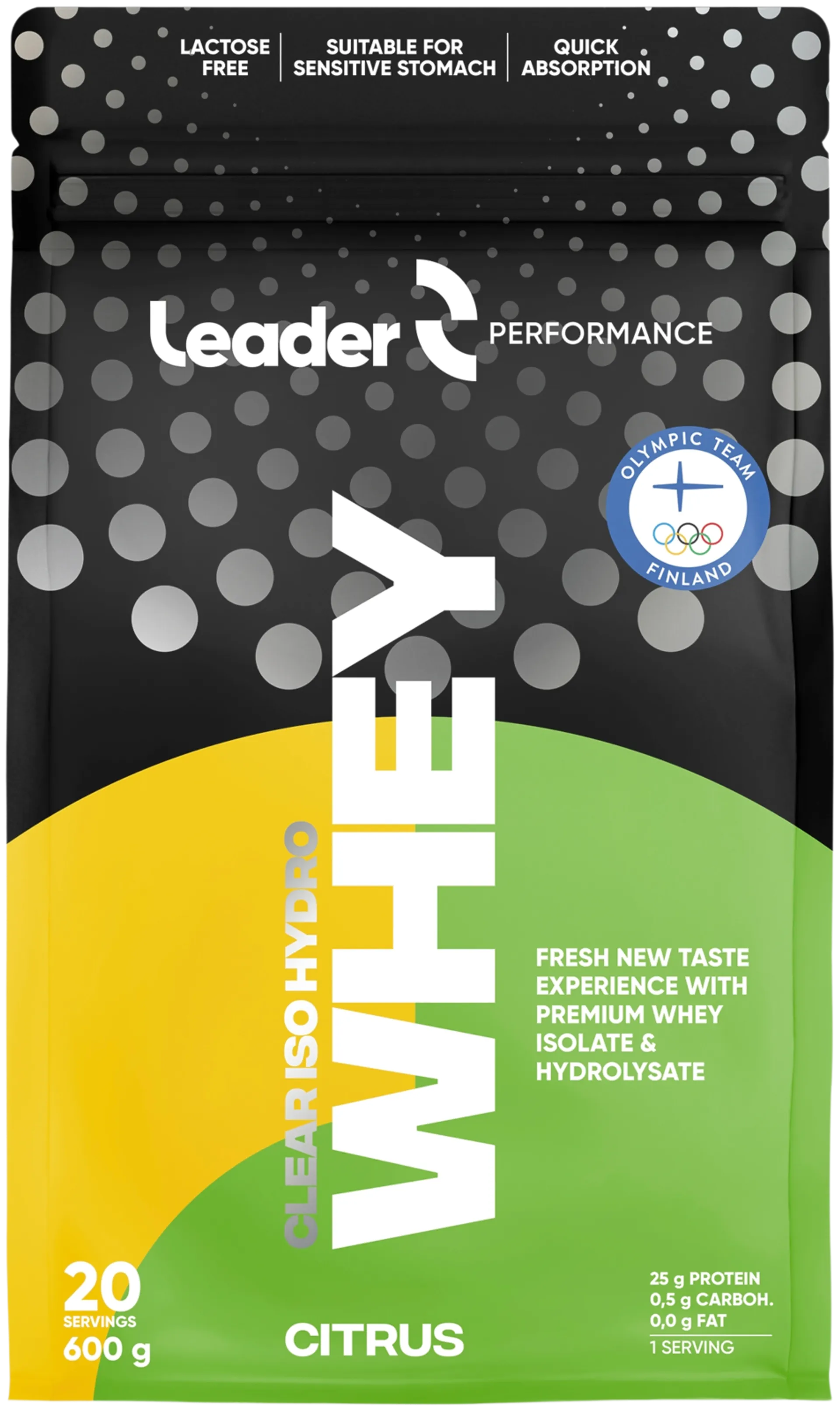 Leader Performance Whey Clear Iso-Hydro proteiinjuomajauhe sitruksen makuinen 600 g