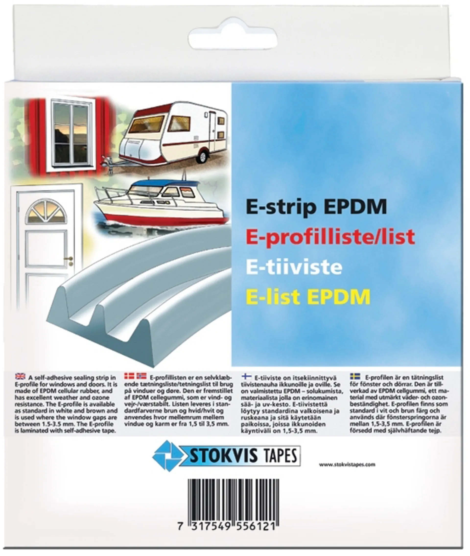 Stokvis Tapes ikkuna- ja ovitiiviste E-profiili EPDM 6m valkoinen