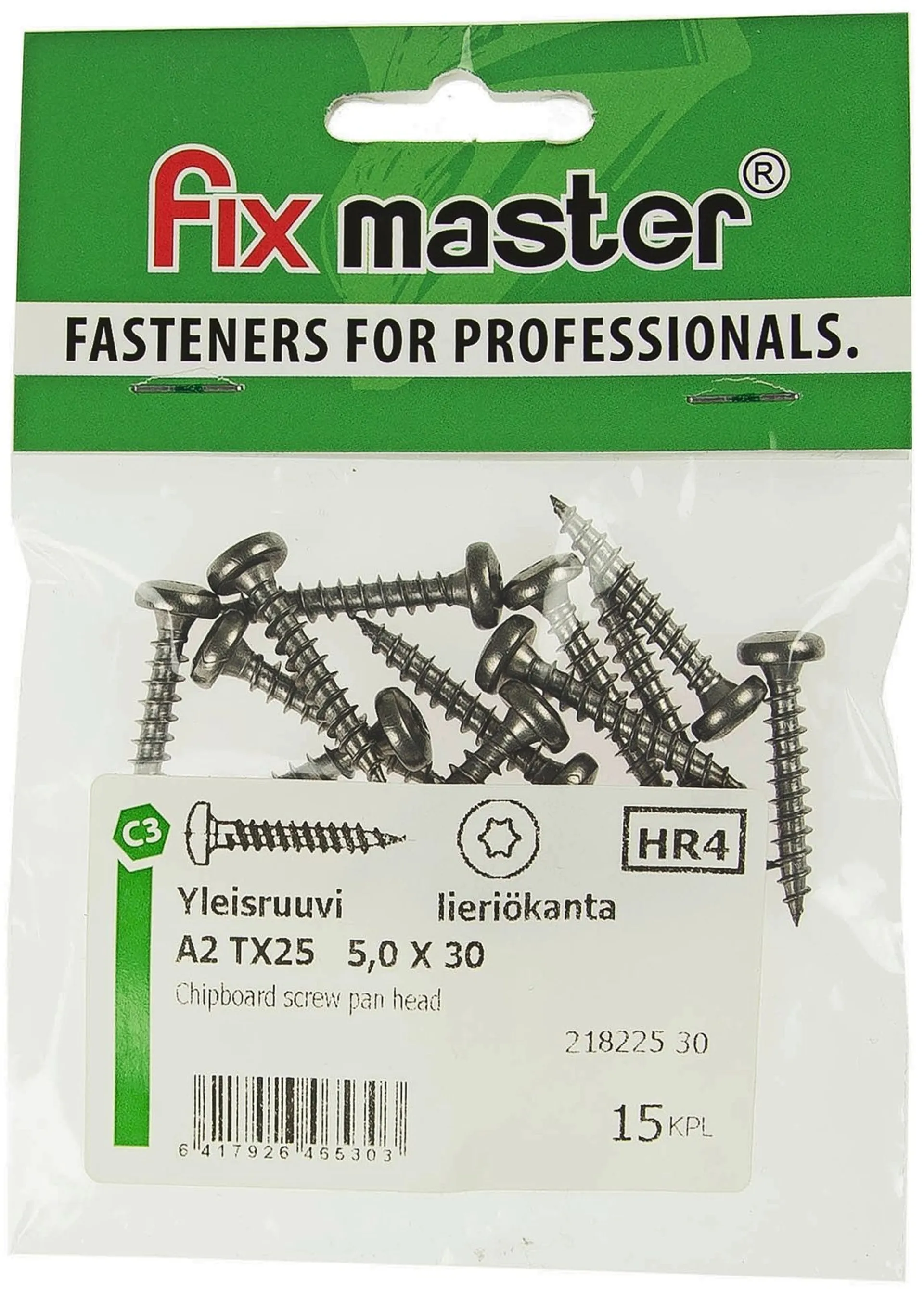 Fix Master yleisruuvi lieriökanta täyskierre A2 torx25 5,0X30 15kpl