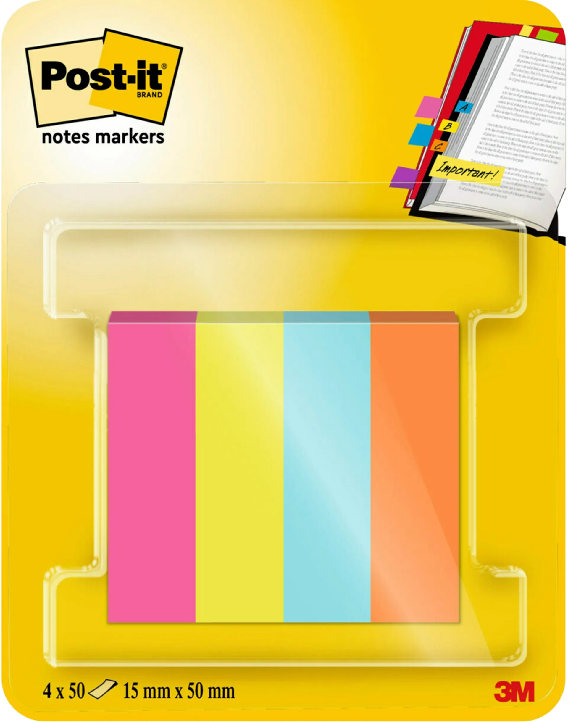 Post-it®-merkkaajat, Poptimistic-värilajitelma, 12,7 x 44,4 mm, 50 arkkia/lehtiö, 4 lehtiötä/pakkaus