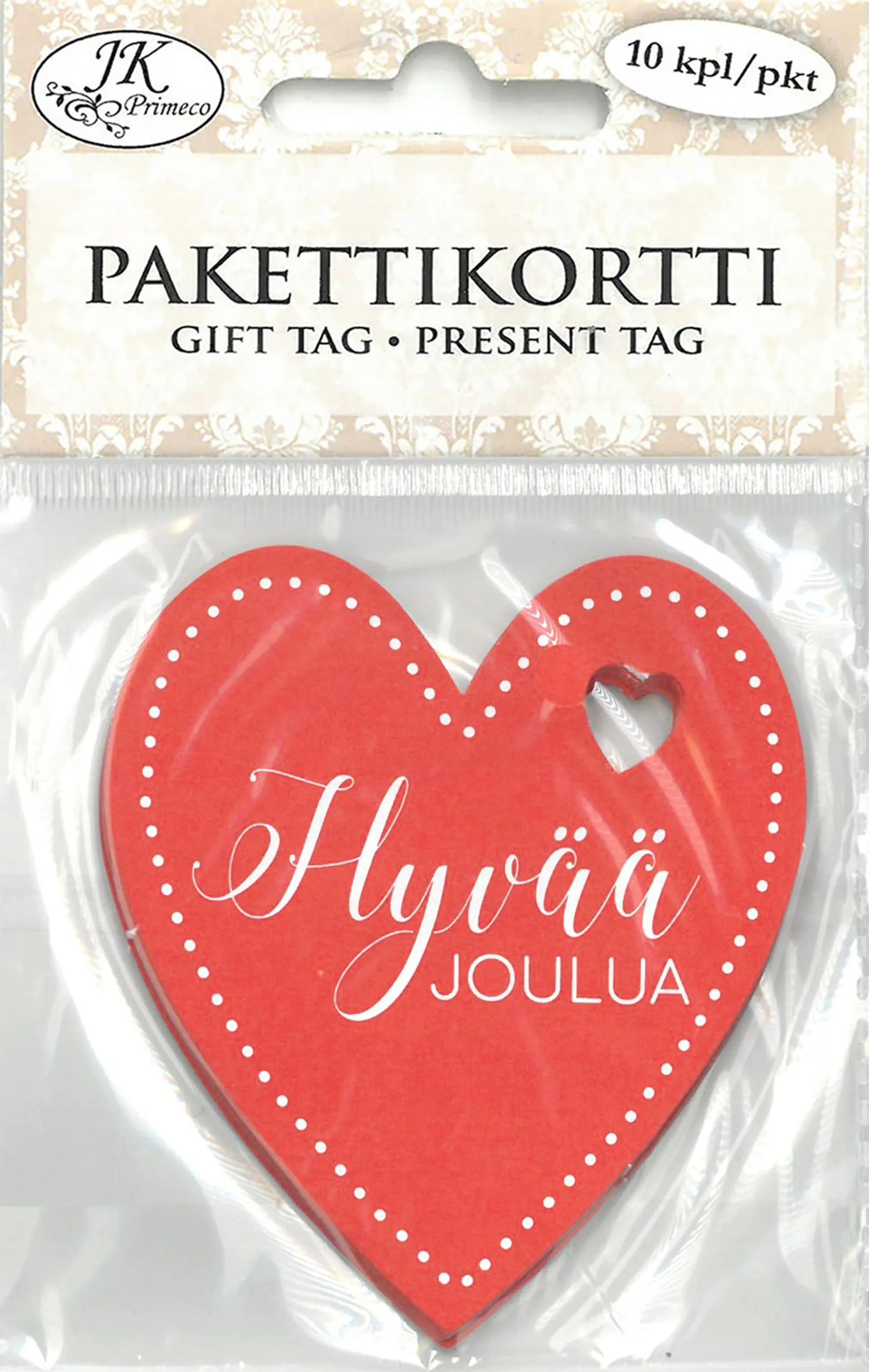 J.K. Primeco Pakettikortti Sydän punainen 10kpl