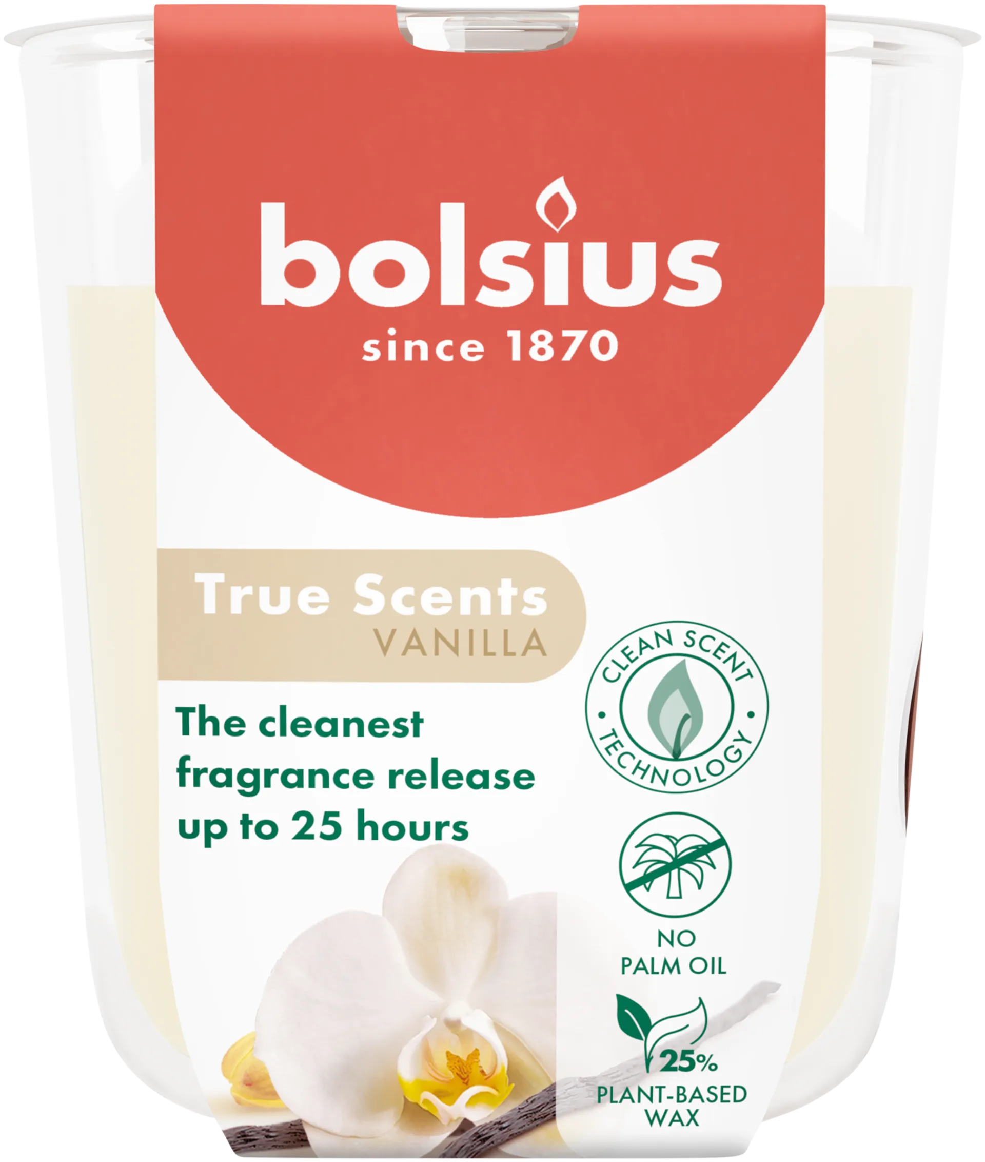 Bolsius True Scents – tuoksukynttilä lasissa – Vanilla – norsunluu – pieni