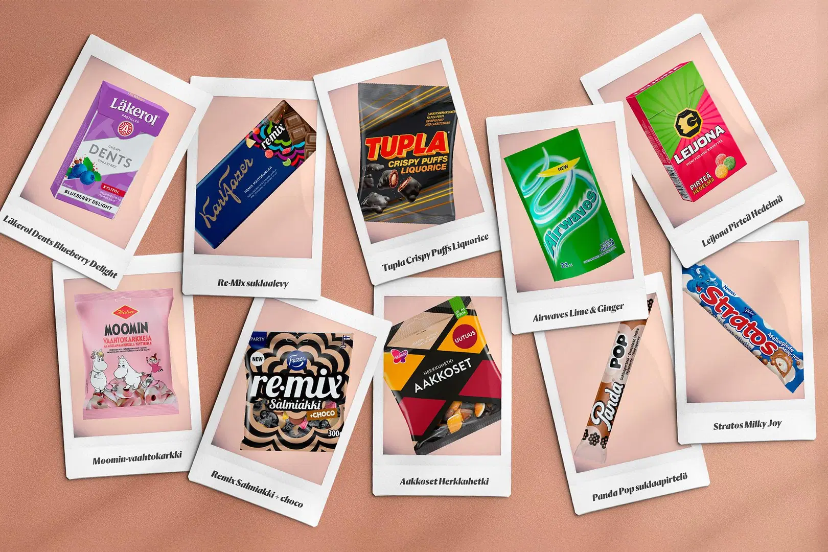 Kevään 2026 uutuuskarkit polaroid-kuvissa