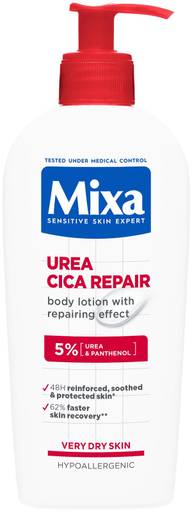 Mixa Urea Cica Repair Vartalovoide, jolla on ihon suojamuuria korjaava vaikutus erittäin kuivalle iholle 250ml