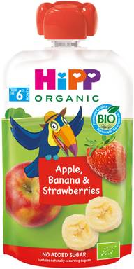 HiPP100g Luomu Smoothie Omenaa, Banaania&Mansikkaa soseena 6kk