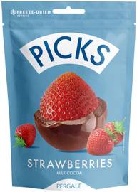 Dragee PICKS pakastekuivatut mansikat maitosuklaanmakuisella kuorrutuksella 90g