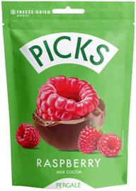 Dragee PICKS pakastekuivatut vadelmat maitosuklaanmakuisella kuorrutuksella 90g