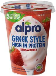 Alpro Greek Style Hapatettu soijavalmiste, mansikka 400g