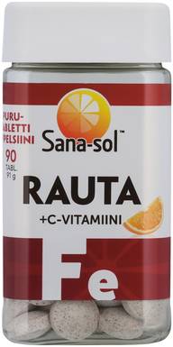 Sana-sol Rauta + C-vitamiini purutabletti appelsiini 90tabl/91g