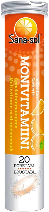 Sana-sol Monivitamiiniporetabletti sokeriton Appelsiini 20kpl/86g