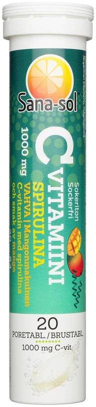 Sana-sol C-vitamiiniporetabletti Spirulina Vahva 1000mg sokeriton Mango 20kpl/84g