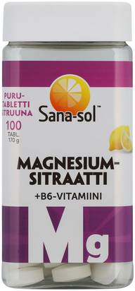 Sana-sol Magnesiumsitraatti+B6-vitamiini purutabletti Sitruuna 100tabl/170g