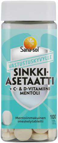 Sana-sol Sinkkiasetaatti + C- & D-vitamiini imeskelytabletti Mentoli 100tabl/120g