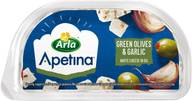 Arla Apetina 100/60g snack vihreitä oliiveja, valkosipulia ja salaattijuustokuutioita öljyssä