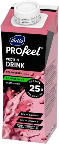 Valio PROfeel® sokeroimaton proteiinijuoma mansikkainen 250 ml UHT laktoositon