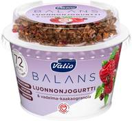 Valio Balans luonnonjogurtti maustamaton ja vadelma-kaakaogranola laktoositon 200 g