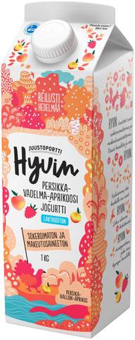 Juustoportti Hyvin jogurtti 1 kg persikka-vadelma-aprikoosi laktoositon
