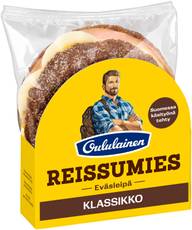 Oululainen Reissumies Eväsleipä Klassikko 160g, täytetty täysjyväruisleipä kinkku-juusto-muna
