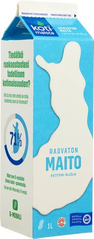 Kotimaista rasvaton maito 1l