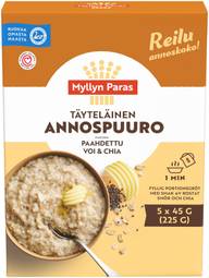 Myllyn Paras Täyteläinen Annospuuro Makuna Paahdettu Voi & Chia 5x45g
