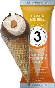 3 Kaveria Laktoositon Kinuski & Merisuola jäätelötuutti 150ml/95g
