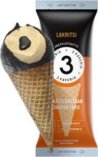 3 Kaveria Laktoositon Lakritsi jäätelötuutti 150ml/95g