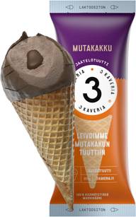 3 Kaveria Laktoositon Mutakakku jäätelötuutti 150ml/95g