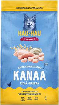 Hau-Hau Champion Nokian Nappulatehtaan Kanaa, riisiä & kauraa täysravinto aikuisille koirille 2 kg