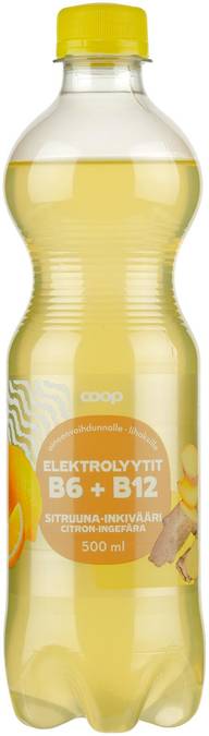 Coop Sitruuna-Inkivääri Elektrolyytit B6 + B12 hiilihapotettu juoma 500 ml