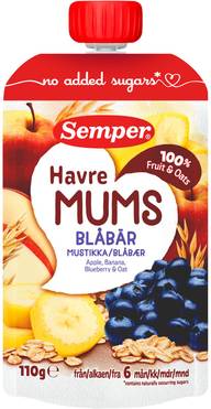Semper Havremums Mustikka & kaura 6kk hedelmäsose 110g