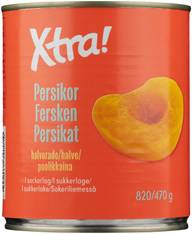 Xtra persikanpuolikkaita sokeriliemessä 820/470g