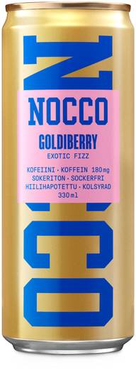 NOCCO BCAA Goldiberry aminohappoja, kofeiinia ja vitamiineja sisältävä hiilihapotettu energiajuoma 330ml